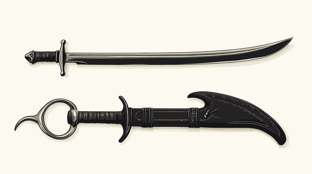 Illustration of two medieval weapons, a dagger and a claw, side by side