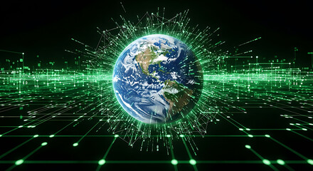 Fototapeta premium Digital earth globe with glowing network connections showing global communication and technology