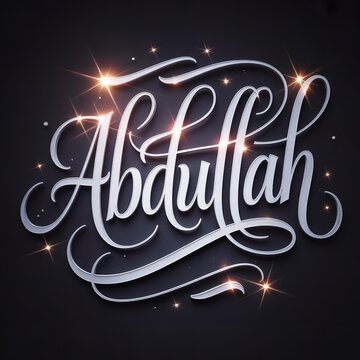 Elegant Calligraphy Name Abdullah in Sparkling Gold on Black Background with Glitter Effect