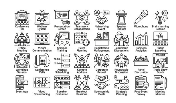 Editable conference and presentation outline icon pack business vector illustration