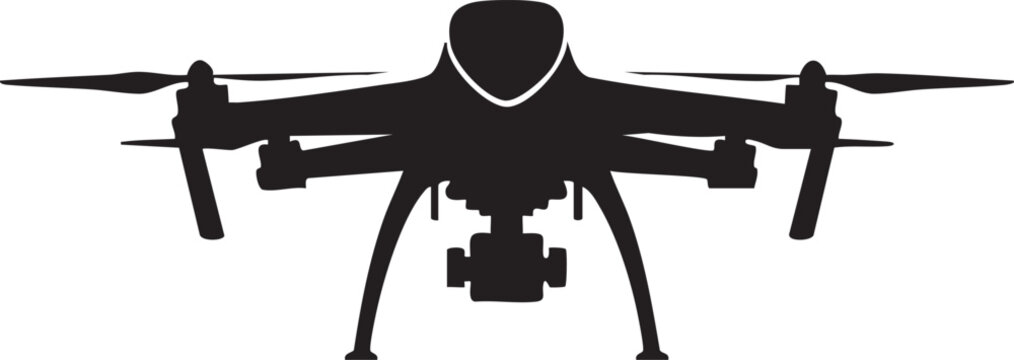Silhouette of a quadcopter drone with camera gimbal, quadcopter