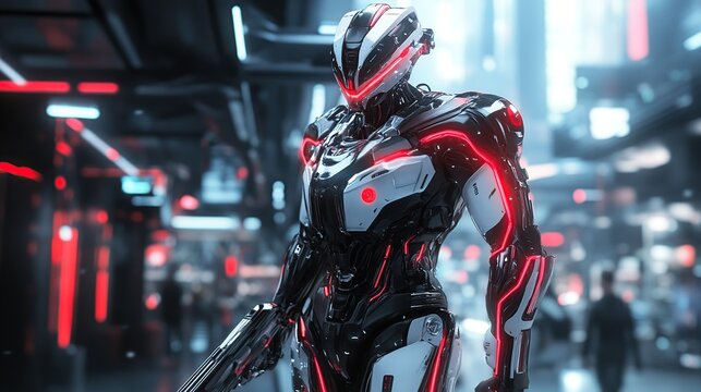 Futuristic Cyborg in a Sci-Fi City