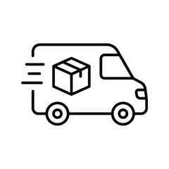 Fototapeta premium Fast delivery van vector line icon, express shipping truck with cargo box, logistics and transportation outline symbol, vector art