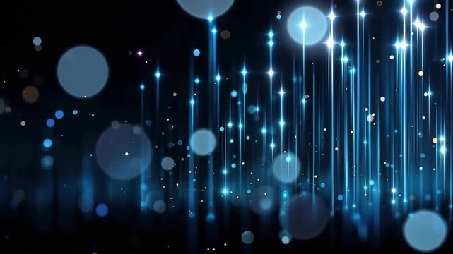 Abstract blue glowing particles ascend upwards with a bokeh effect in a dark, futuristic background. ..Created with Generative AI, not depicting real subjects.