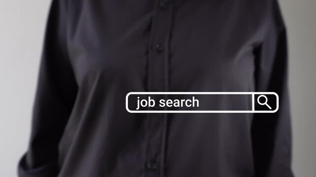 Businessperson pointing to an animated web search bar with: job search