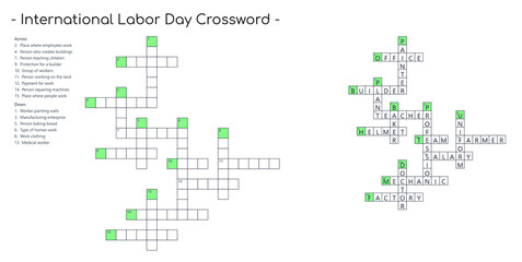 Obraz premium International Labor Day crossword with answers for kids activity