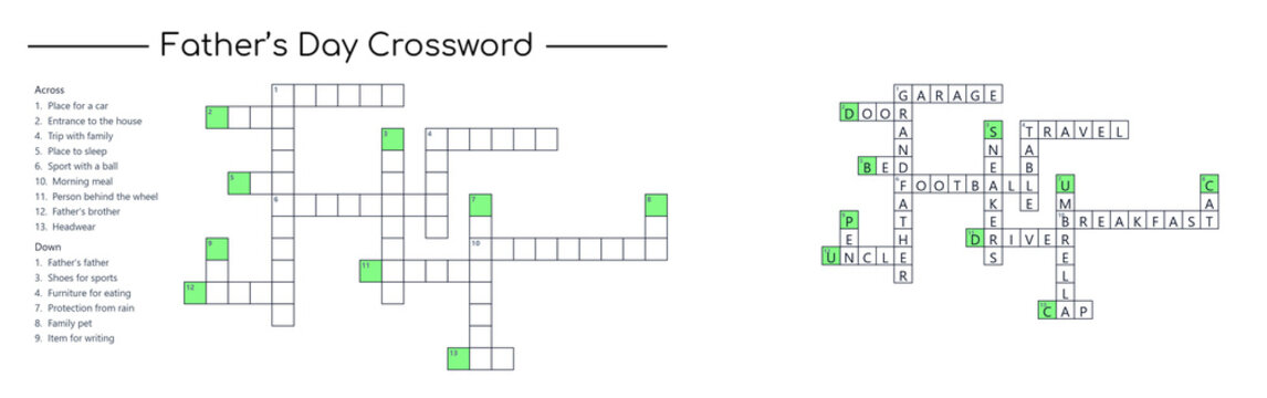 Father&rsquo;s Day crossword with answers for kids activity