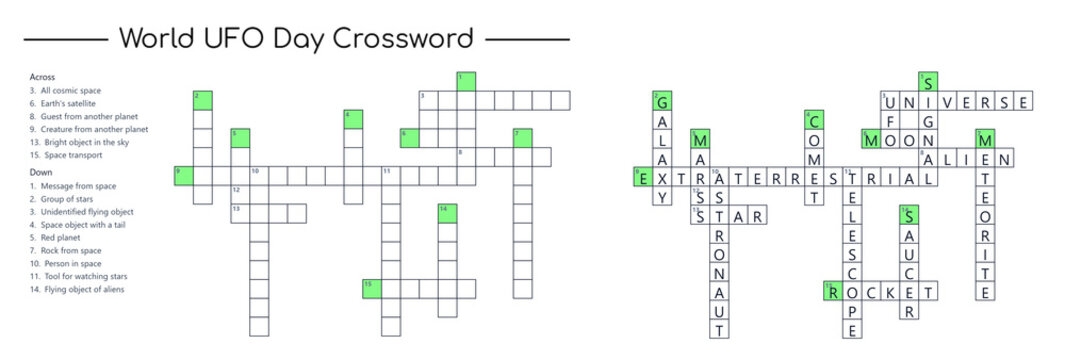 World UFO Day crossword with answers for kids activity