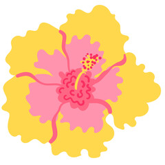 Pink and Yellow Hibiscus Flower Illustration, Tropical Floral Element, Exotic Blossom, Summer Flower Clipart, Isolated Botanical Design © guzelika