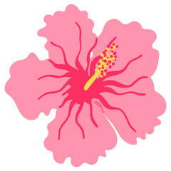 Pink Hibiscus Flower Illustration, Tropical Floral Element, Exotic Blossom, Summer Flower Clipart, Isolated Botanical Design © guzelika