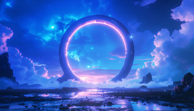 幻想的な宇宙ゲートと星空の風景