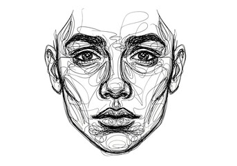 Obraz premium Detailed Line Art Portrait of a Young Mans Face.
