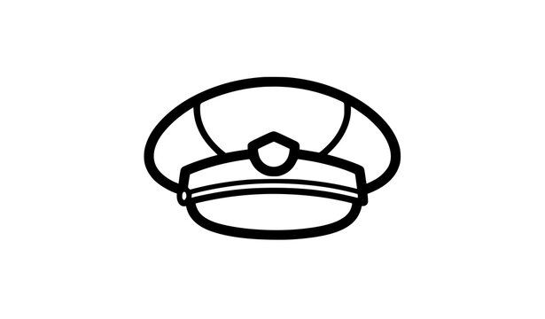 Peaked cap vector icon: simple black outline illustration for websites and apps