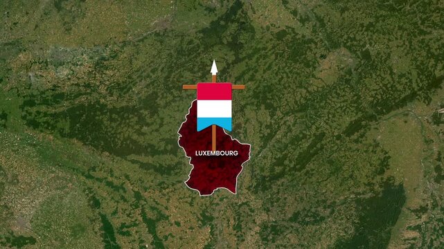 The Luxembourg nation is highlighted on a satellite map with an animated flag and border