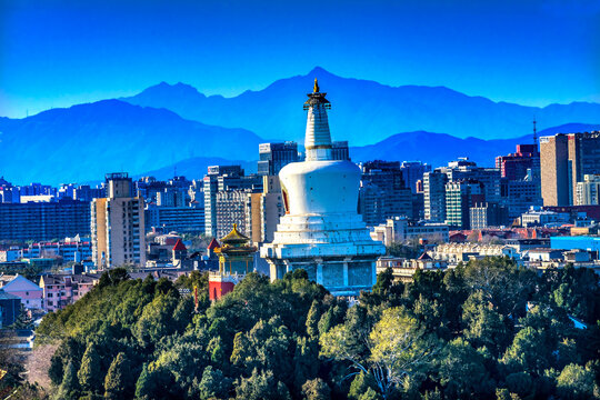 Beihai Stupa Mountains From Prospect Hill Jingshan Park Beijing China