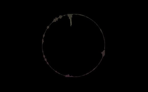 colorful audio wave or sound frequency digital animation effect on green screen background. A broken circle with torn paper edges.