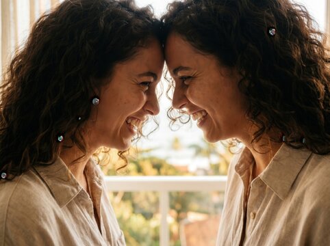 Retrato pr&oacute;ximo de um casal brasileiro sorrindo um para o outro