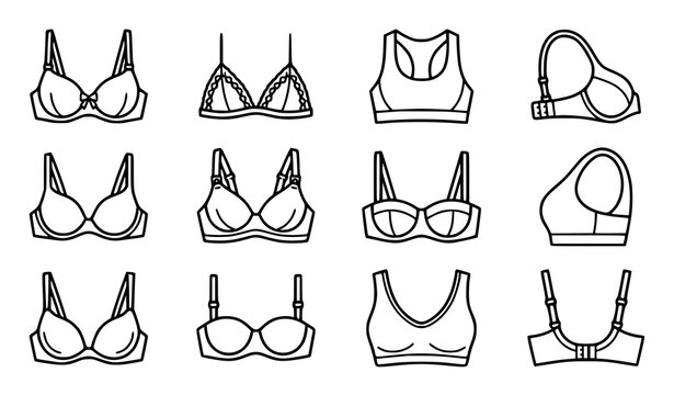 Editable stroke women bra vector icons modern clean line art lingerie collection