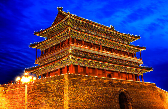 Night Qianmen Gate Zhengyang Men Tiananmen Square Beijing China Night