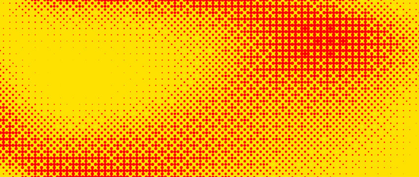 Red orange bitmap pixel texture. Dotted dither gradient pattern background. 8 bit halftone faded pop art gradation wallpaper. Vanishing raster video arcade game backdrop for banner, poster. Vector