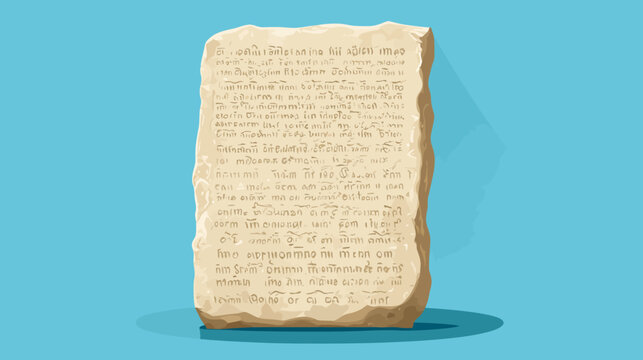 Illustration of an ancient stone tablet inscribed with carved script on a blue background