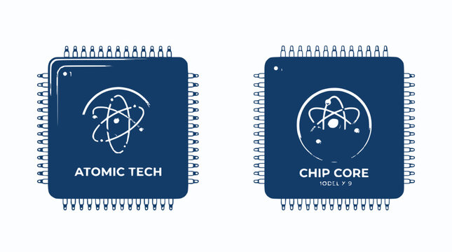 Atomic Tech Chip Core Microchip Technology Icon Vector