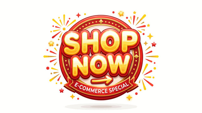 E-commerce special sale sign with 'SHOP NOW' text and colorful graphics