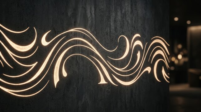 Elegant illuminated pattern design on a dark textured wall background