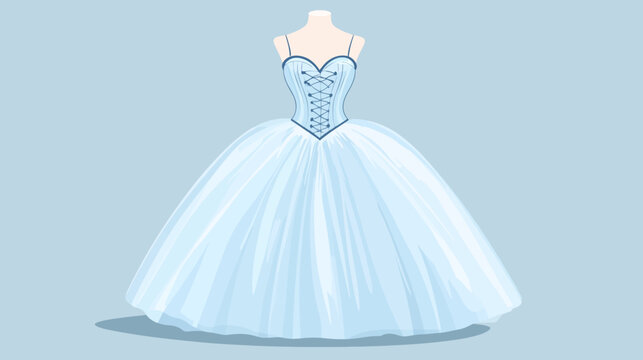 Elegant blue and white strapless ball gown with lace-up bodice and full skirt