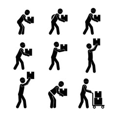 Fototapeta premium Delivery Person Carrying Boxes, Logistics Icons, Shipping and Logistics Symbols