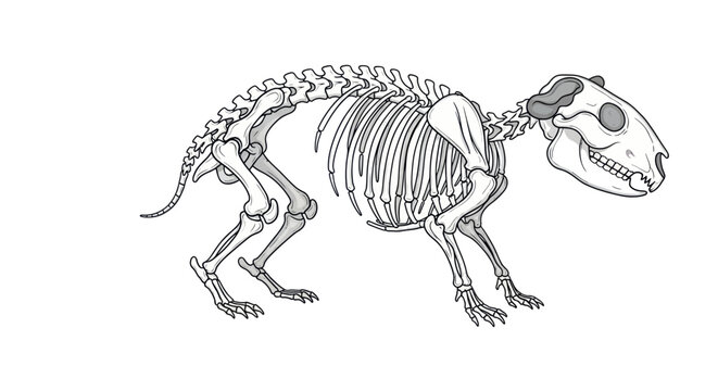 Mammal Skeleton Illustration: Rodent Anatomy, Bone Structure, Scientific Drawing
