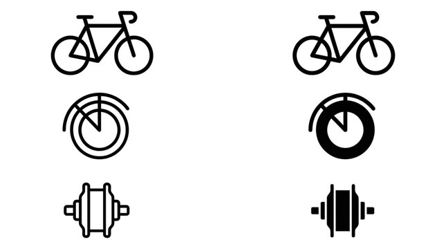 Bicycle parts icons: hub dynamo wheel detail bicycle outline with transport component transportation