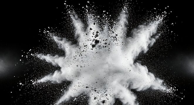 Explosion of white powder on black.
