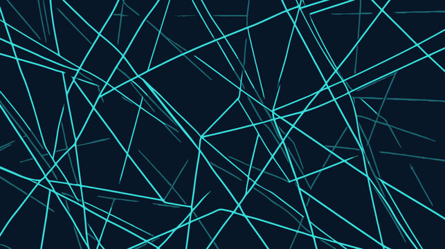 Complex network of intersecting glowing blue lines on dark background