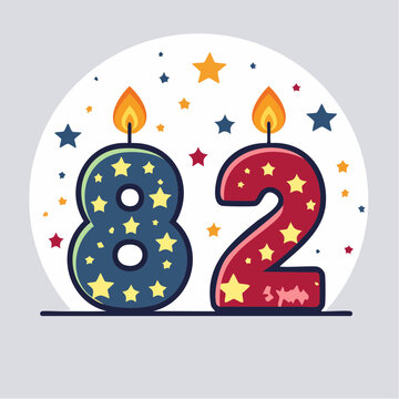Birthday Candles Number 82 with Stars and Confetti