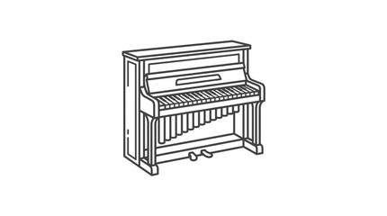 Vintage Upright Piano Icon, Line Art Illustration © suni yati