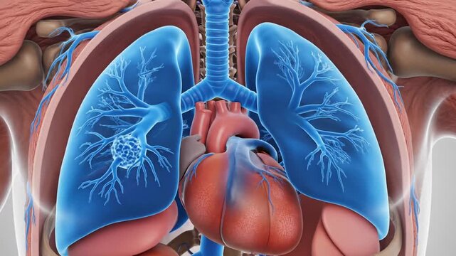 A detailed medical illustration of human internal thoracic organs