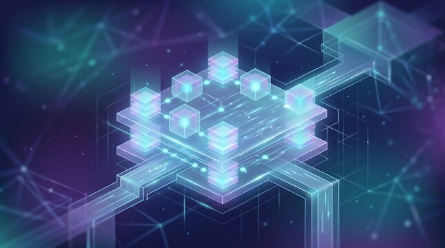 Abstract cloud computing architecture with glowing layers of data storage