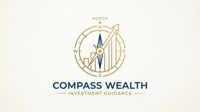 Elegant monoline finance logo combining a compass and bar chart for investment guidance branding