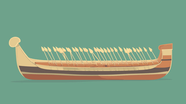 Illustration of a wooden boat with multiple oars and curved prow