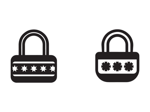 Padlock icons with star and asterisk ratings on white background  security symbols