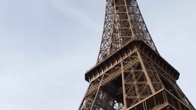 Low Angle View of the Eiffel Tower Iron Lattice Structure in Paris