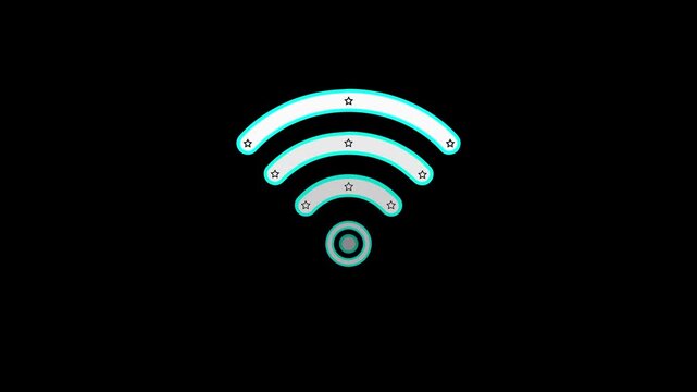 Wifi icon pulsing connection animation, wifi icon fade wave animation. wireless Signal Strength Animation on black background. animated wifi signal search error lost network No wifi  concept