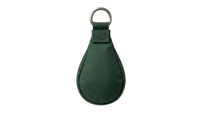 Green canvas weight bag with metal dring isolated on transparent background