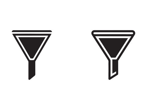 Two black funnel icons with white outlines on white background for filtering or directing flow in various applications  industrial or scientific processes