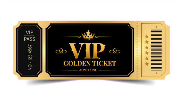 Premium VIP Golden Ticket 'Admit One' with Ornate Frame and Crown Luxury Vector