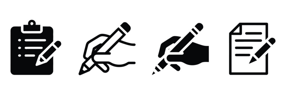  line icons set featuring text web symbols, clipboard, pencil, notepad, handwriting graphics, and document editing vector illustration elements