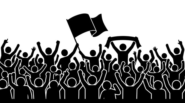 Protesters with flags and fists raised.
