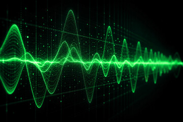 Fototapeta premium Green Neon Digital Frequency Wave Background