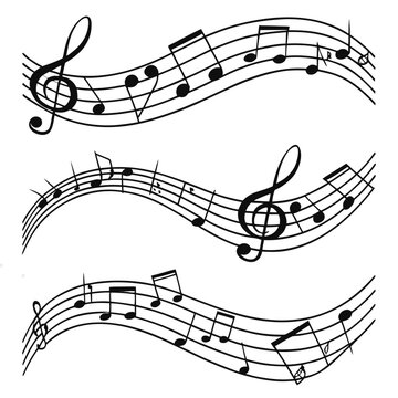 Abstract music notes flowing on staff abstract musical elements treble clef flowing notation flowing sheet music abstract sound design